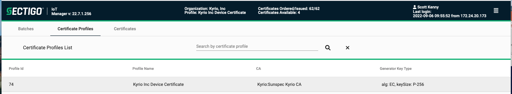 Certificate Profile Landing